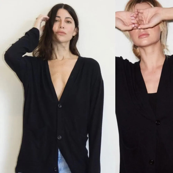 LNA Rossa Cardigan Revolve Deep V-Neck Black Knit 3 Button Capsule Small - Picture 1 of 6